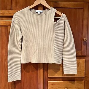 INTERMIX Beige Long Sleeve Ribbed Knit Top